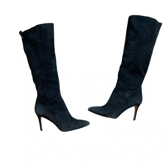 SAM EDELMAN BLACK SUEDE KNEE HIGH STILETTO POINTY TOE 7.5 - Picture 5 of 8